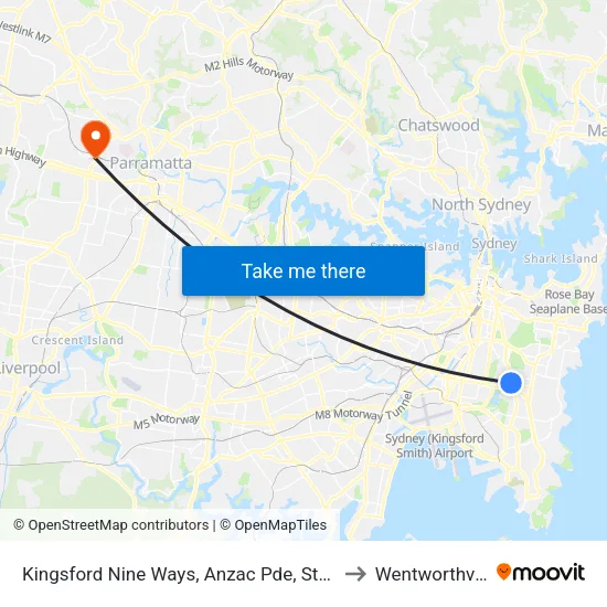 Kingsford Nine Ways, Anzac Pde, Stand A to Wentworthville map