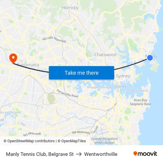 Manly Tennis Club, Belgrave St to Wentworthville map