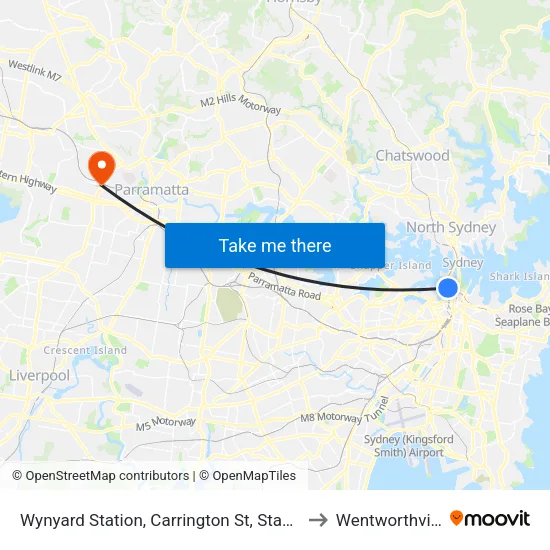 Wynyard Station, Carrington St, Stand A to Wentworthville map