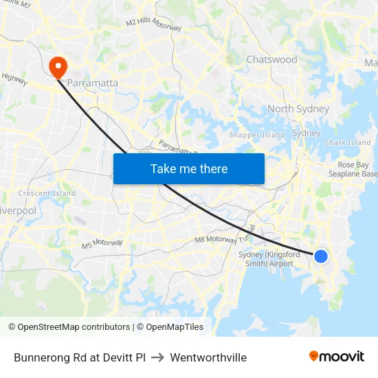 Bunnerong Rd at Devitt Pl to Wentworthville map