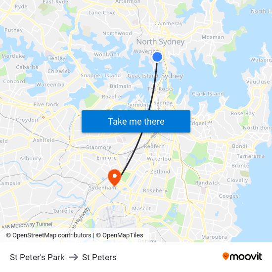 St Peter's Park to St Peters map