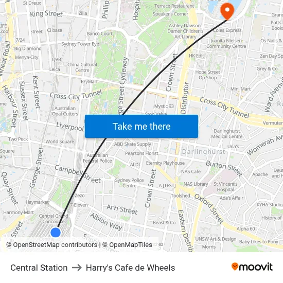 Central Station to Harry's Cafe de Wheels map