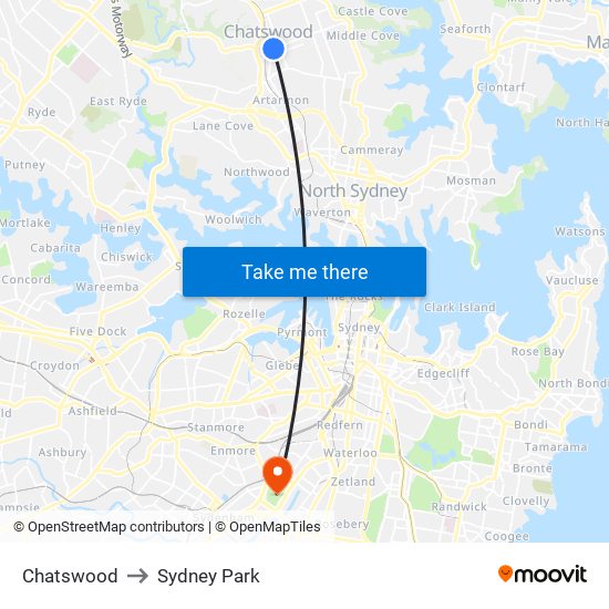Chatswood to Sydney Park map