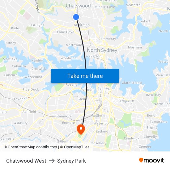 Chatswood West to Sydney Park map
