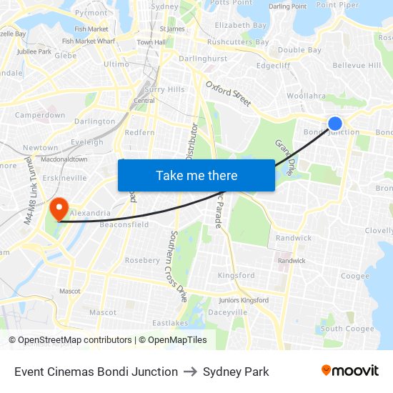 Event Cinemas Bondi Junction to Sydney Park map