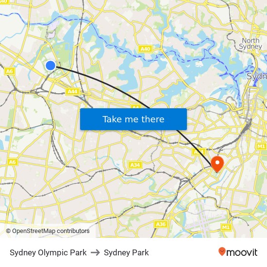 Sydney Olympic Park to Sydney Park map