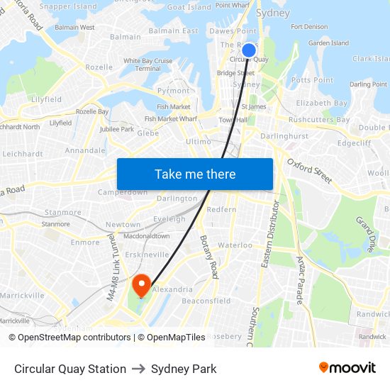 Circular Quay Station to Sydney Park map