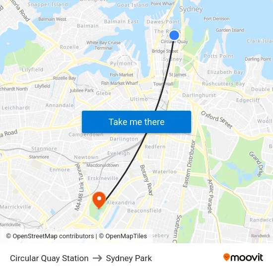 Circular Quay Station to Sydney Park map