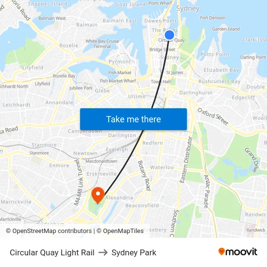 Circular Quay Light Rail to Sydney Park map