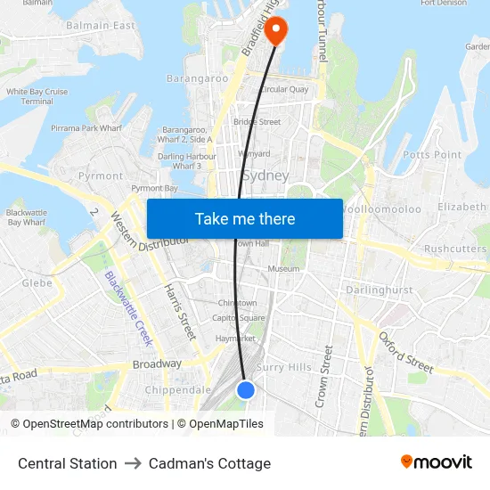 Central Station to Cadman's Cottage map