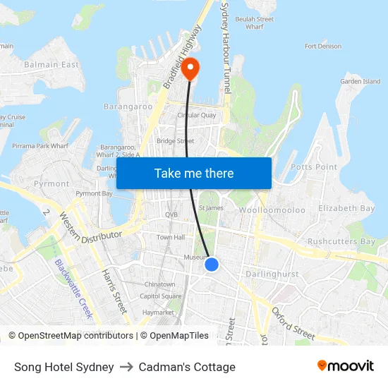 Song Hotel Sydney to Cadman's Cottage map