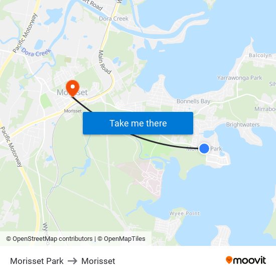 Morisset Park to Morisset map