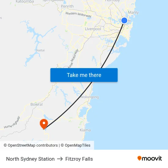 North Sydney Station to Fitzroy Falls map