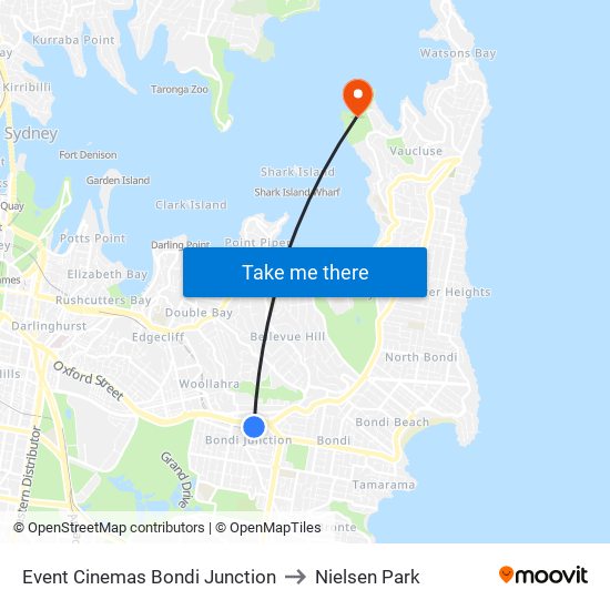 Event Cinemas Bondi Junction to Nielsen Park map