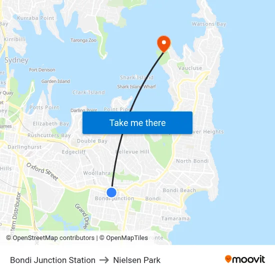 Bondi Junction Station to Nielsen Park map