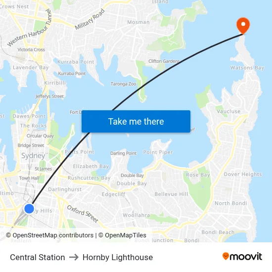 Central Station to Hornby Lighthouse map