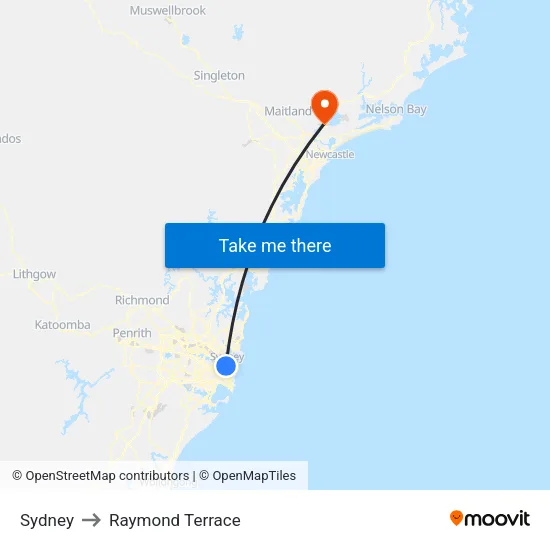 Sydney to Raymond Terrace map