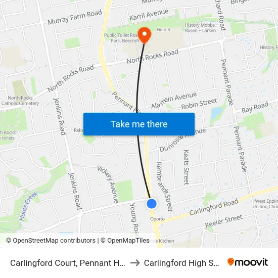 Carlingford Court, Pennant Hills Rd to Carlingford High School map
