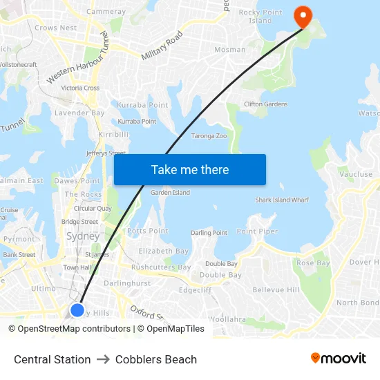 Central Station to Cobblers Beach map