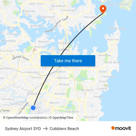Sydney Airport SYD to Cobblers Beach map