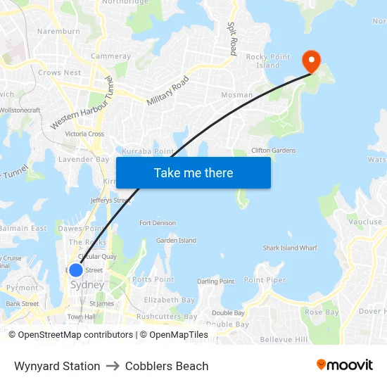 Wynyard Station to Cobblers Beach map