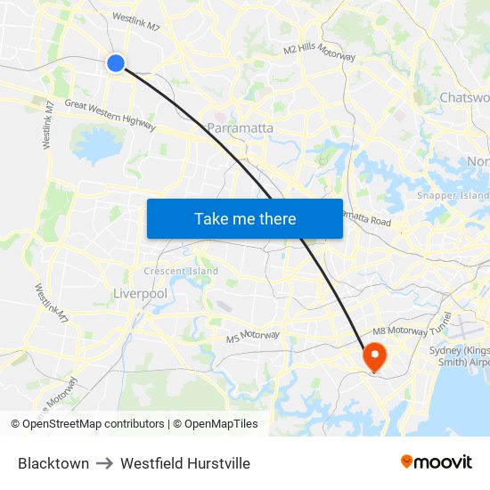 Blacktown to Westfield Hurstville map