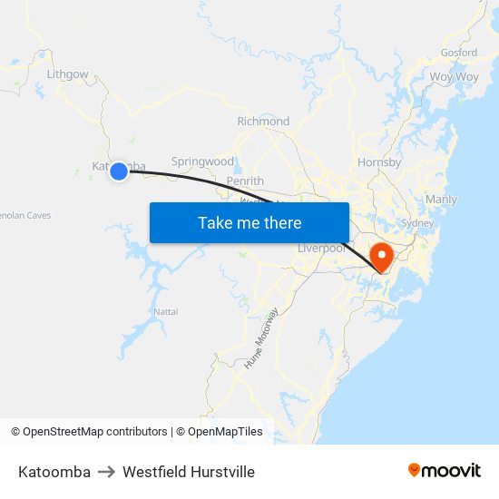 Katoomba to Westfield Hurstville map
