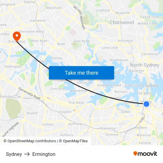Sydney to Ermington map