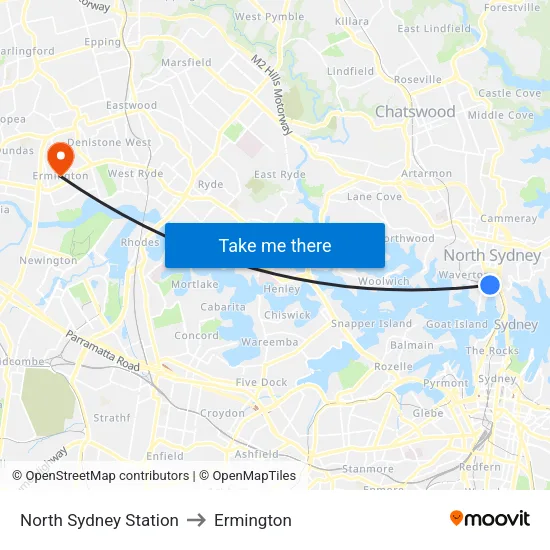 North Sydney Station to Ermington map