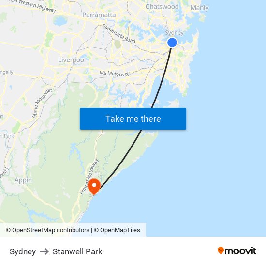 Sydney to Stanwell Park map