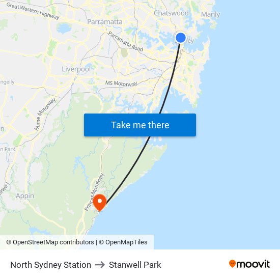 North Sydney Station to Stanwell Park map