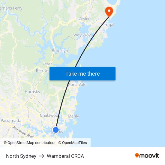 North Sydney to Wamberal CRCA map