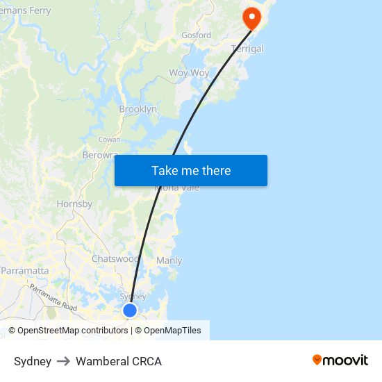 Sydney to Wamberal CRCA map