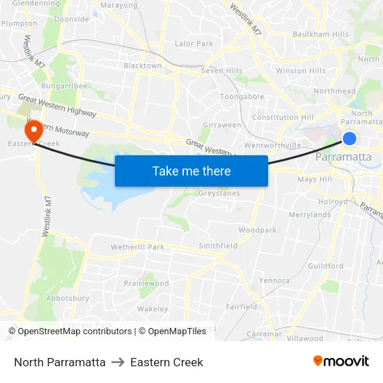 North Parramatta to Eastern Creek map