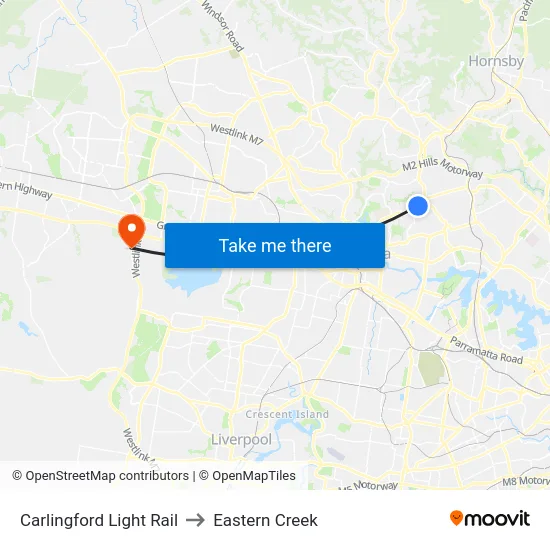 Carlingford Light Rail to Eastern Creek map