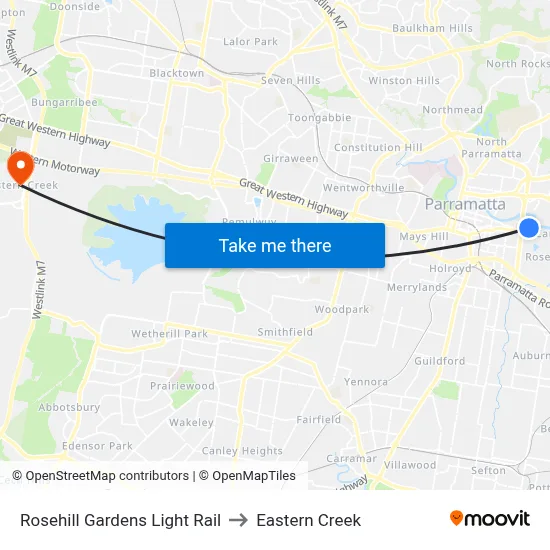 Rosehill Gardens Light Rail to Eastern Creek map