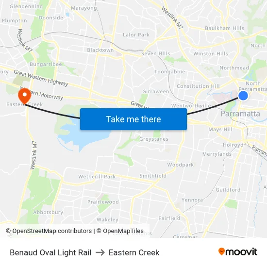 Benaud Oval Light Rail to Eastern Creek map