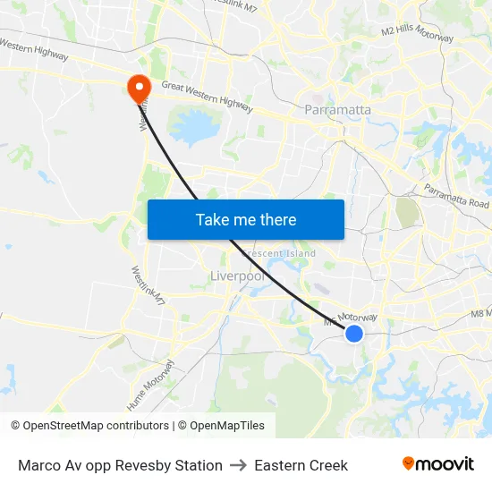 Marco Av opp Revesby Station to Eastern Creek map