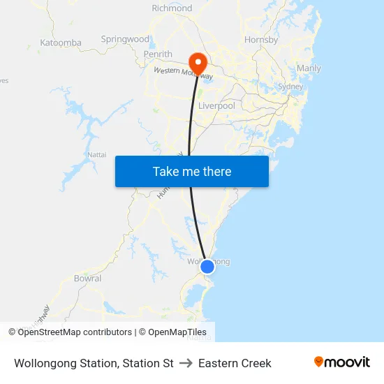 Wollongong Station, Station St to Eastern Creek map