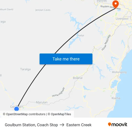 Goulburn Station, Coach Stop to Eastern Creek map
