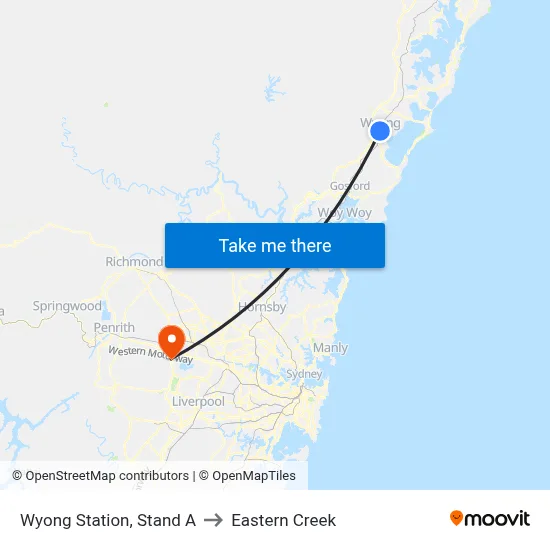 Wyong Station, Stand A to Eastern Creek map