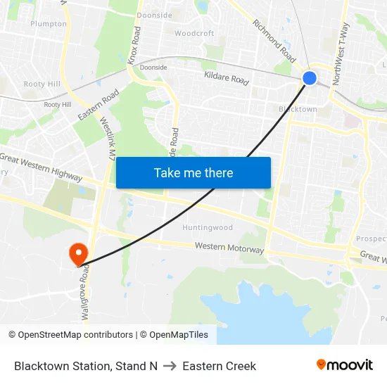 Blacktown Station, Stand N to Eastern Creek map