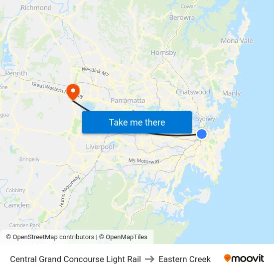 Central Grand Concourse Light Rail to Eastern Creek map