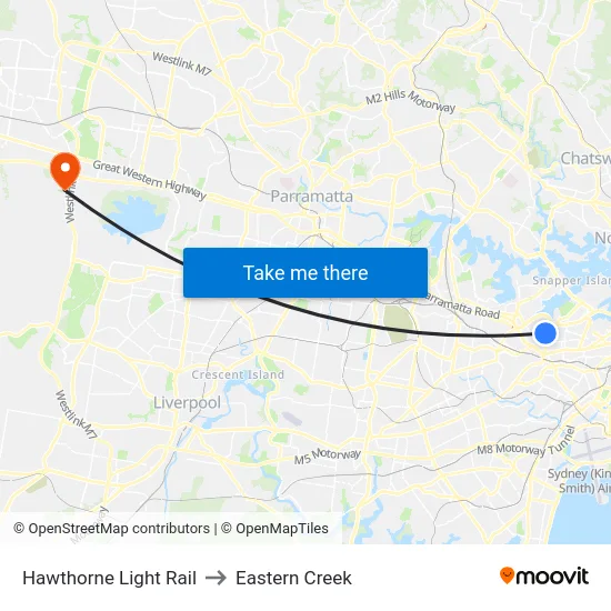 Hawthorne Light Rail to Eastern Creek map