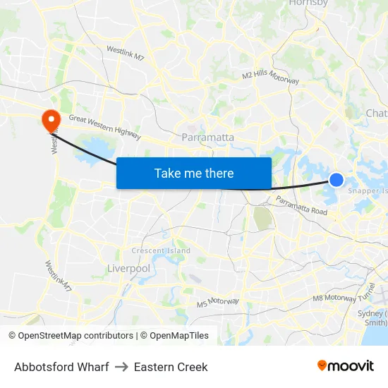 Abbotsford Wharf to Eastern Creek map