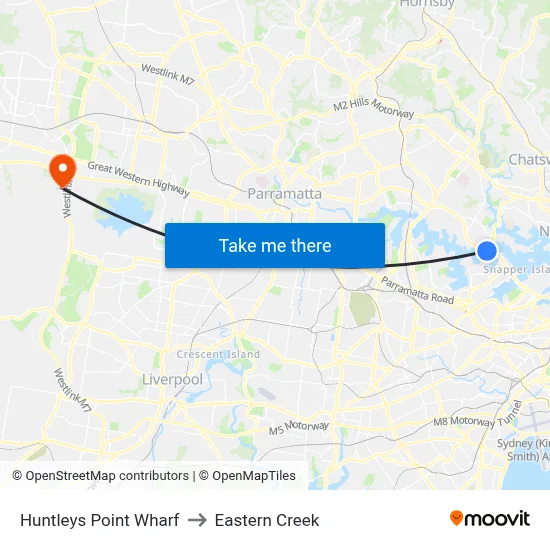 Huntleys Point Wharf to Eastern Creek map
