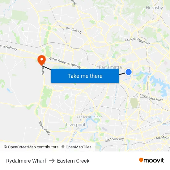 Rydalmere Wharf to Eastern Creek map