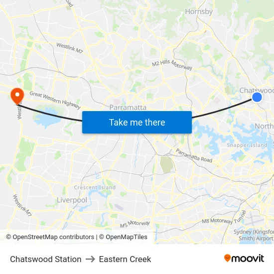 Chatswood Station to Eastern Creek map
