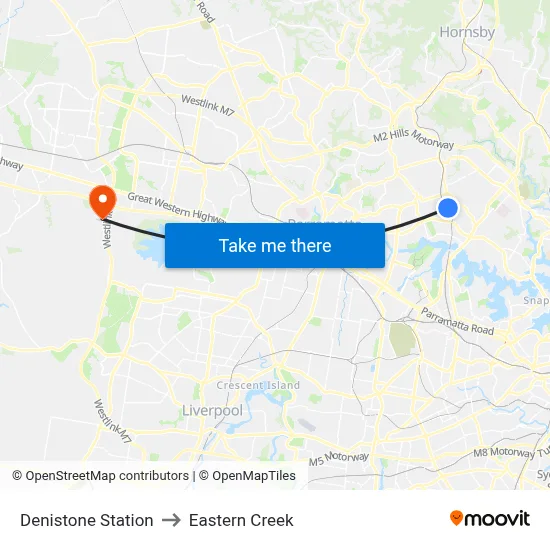 Denistone Station to Eastern Creek map
