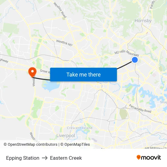 Epping Station to Eastern Creek map